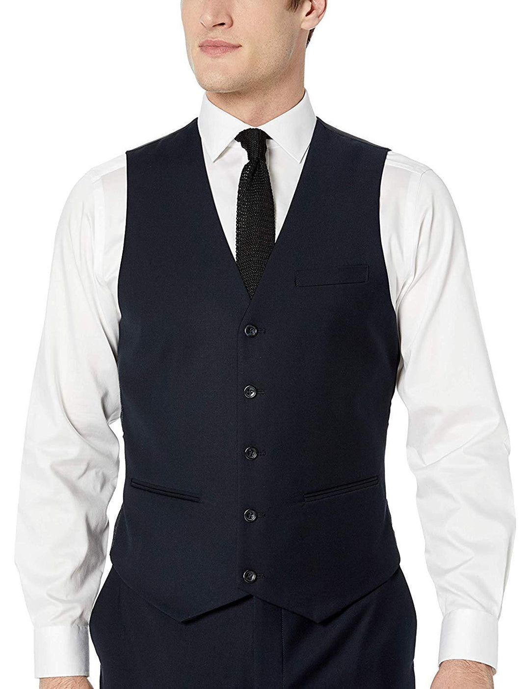 Adam Baker Men's Slim Fit 3-Piece (Jacket, Vets, Trousers) Vested Suit Set - Black & Navy