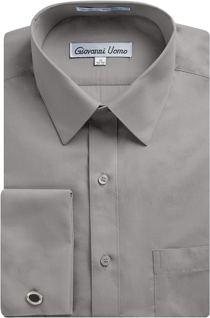 Gentlemens Collection Men's Regular Fit French Cuff Solid Dress Shirt - Colors (Cufflink Included)