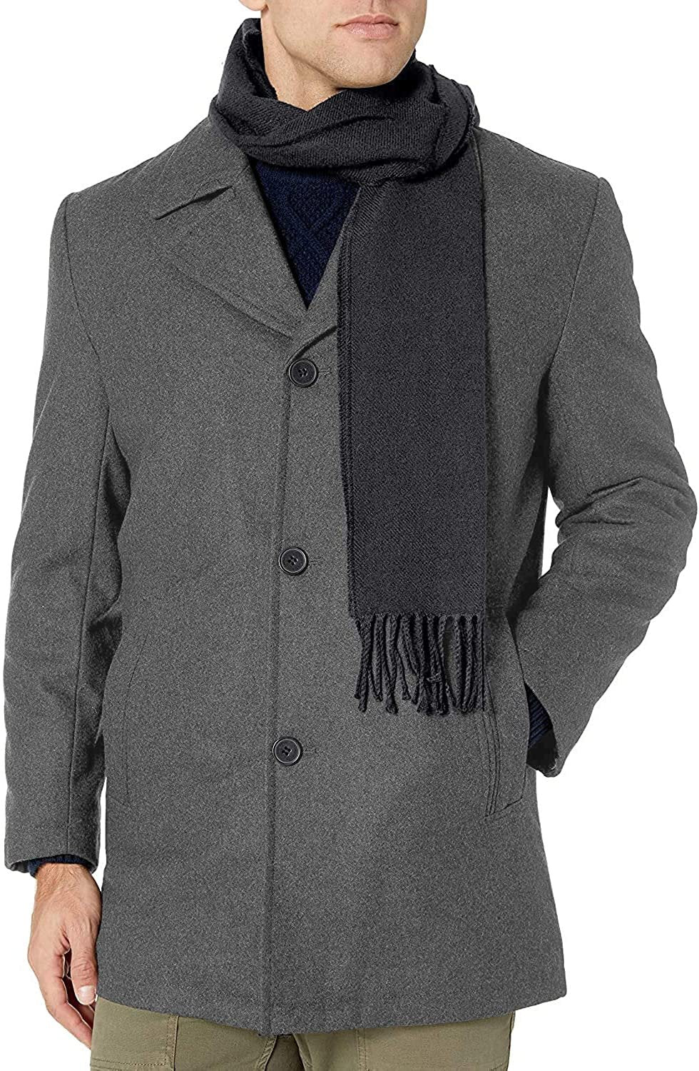 LONDON FOG mens Amity 34" Wool Blend Car Coat With Scarf