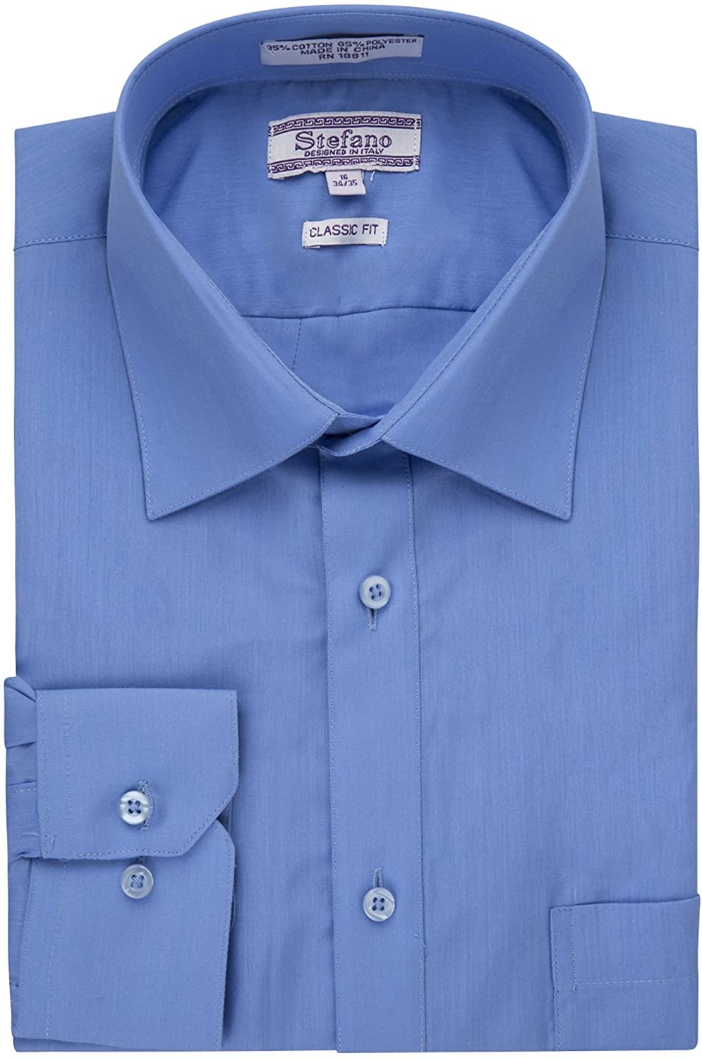 Stefano Men's Classic Fit Convertible Cuffs Solid Dress Shirt - Many Colors Available
