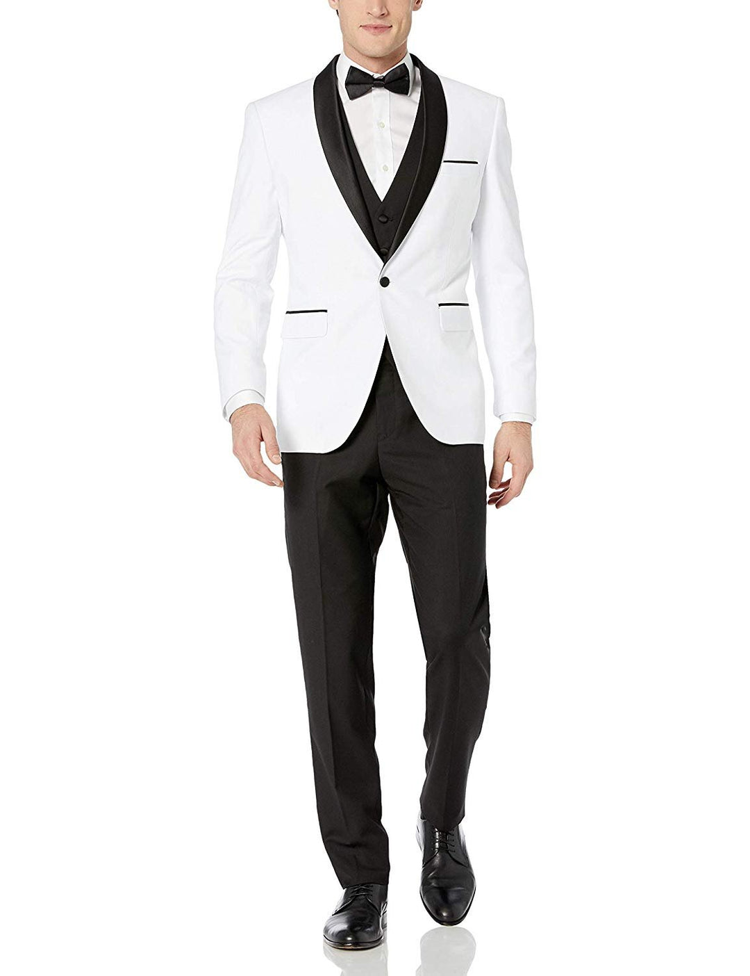Adam Baker Men's 100% Wool Modern Fit Single Breasted Three Piece Shawl Collar Tuxedo - Colors