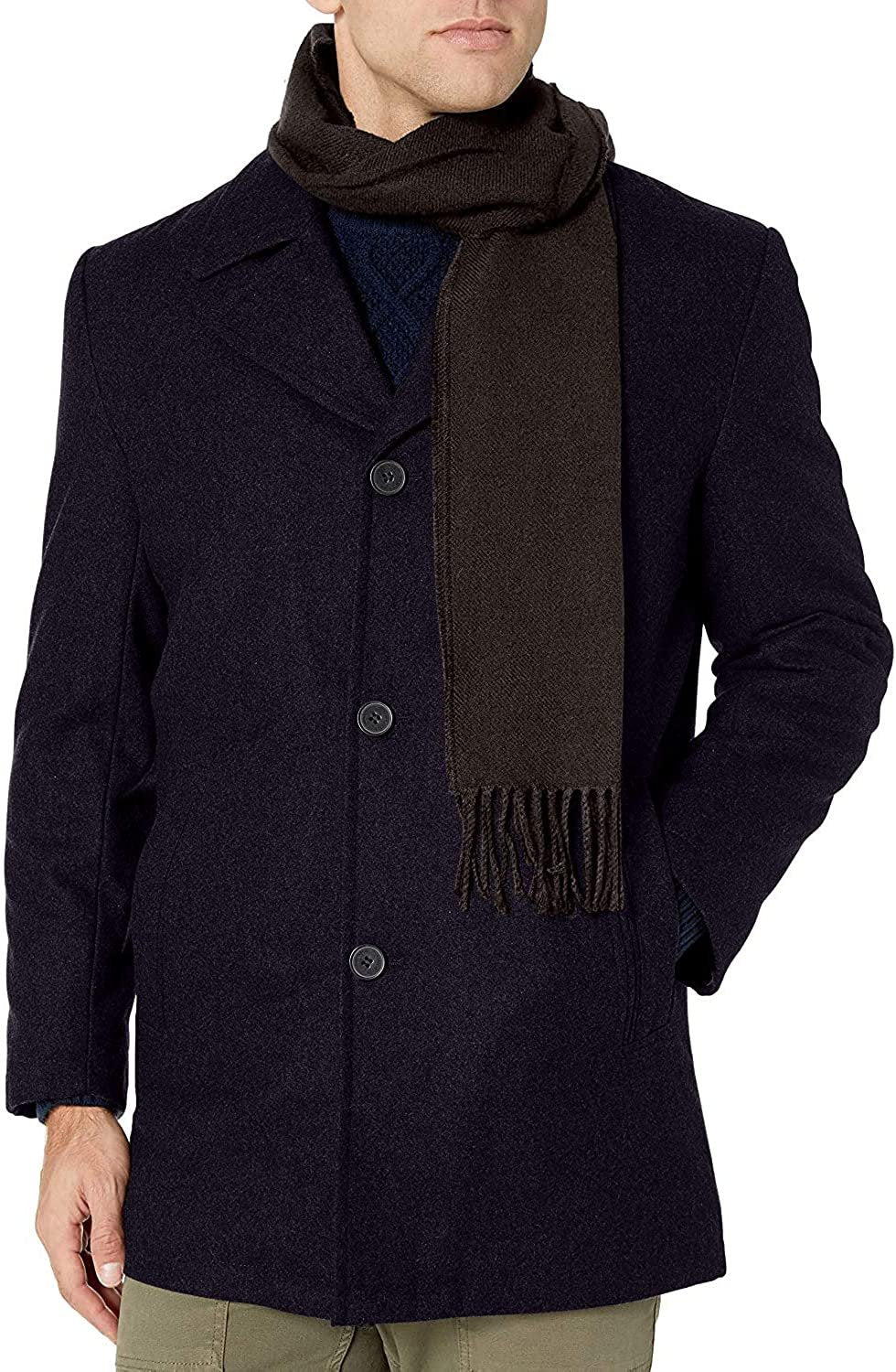 LONDON FOG mens Amity 34" Wool Blend Car Coat With Scarf