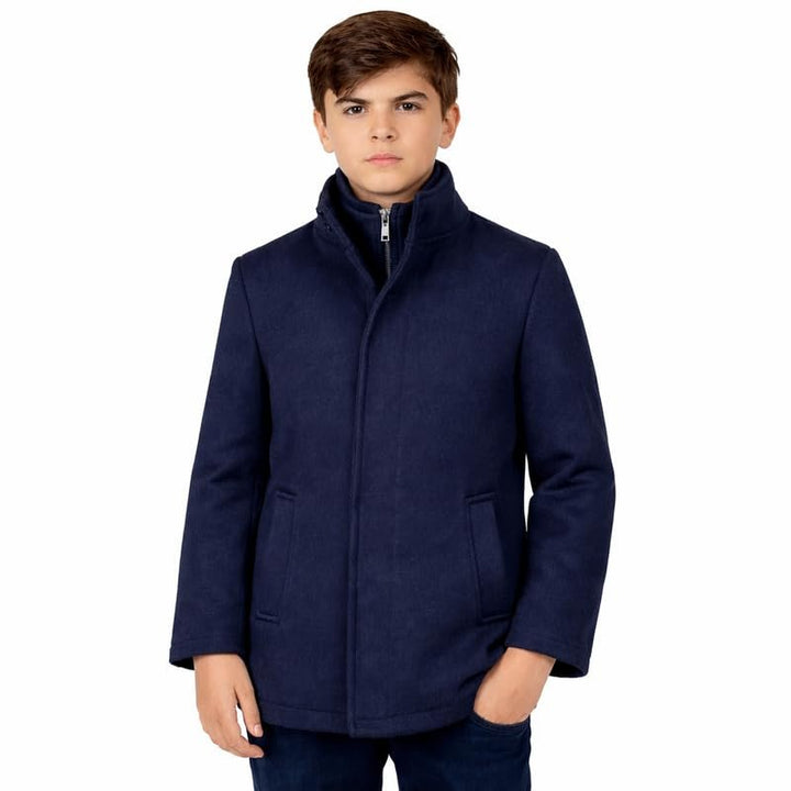 Adam Baker Boys Wool Coat – Winter Dress Coat with Stand Collar, 3/4 Length Overcoat with Removable Bib