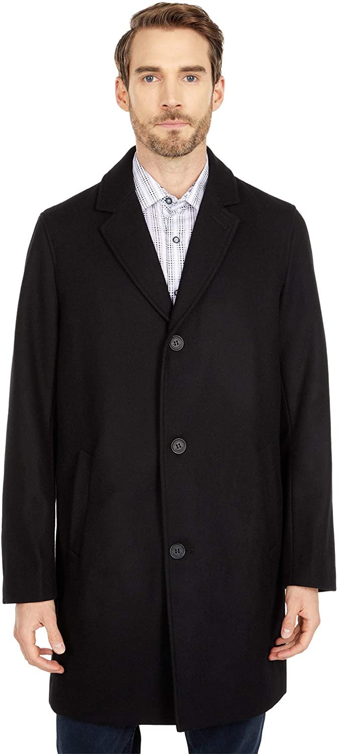 Cole Haan 37" Melton Wool Notched Collar Coat with Welt Body Pockets