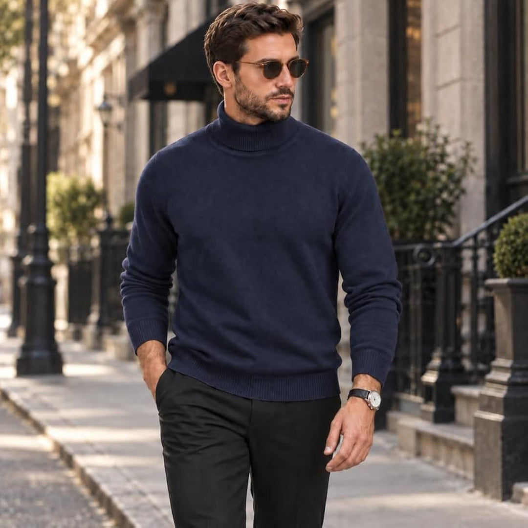Adam Baker Men's Cotton Blend Turtleneck Sweater, Casual Knitted Pullover Sweater