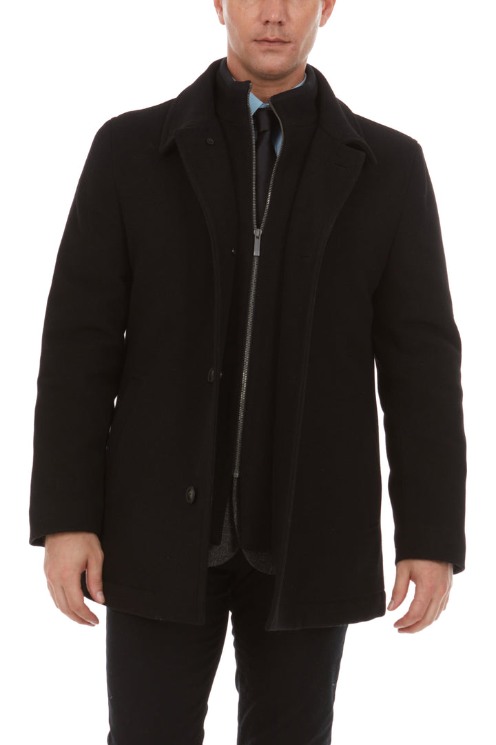 Adam Baker Men's Classic Fit Top Coat Wool Blend Overcoat Car Coat with Bib (Including Big & Tall)