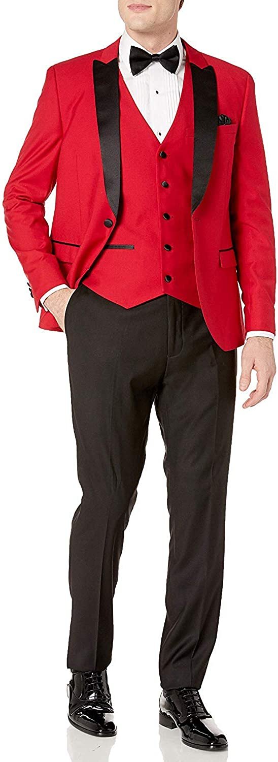 Adam Baker Men's 3-Piece Single Breasted Slim Fit 2-Button Vested Dress Tuxedo Suit Set