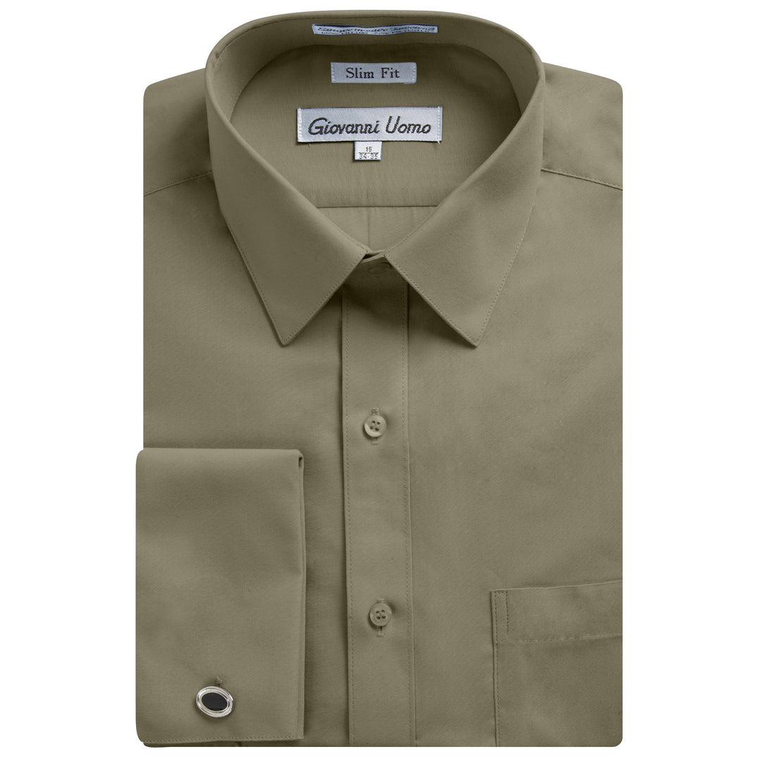 Gentlemens Collection Men's  Slim Fit French Cuff Solid Dress Shirt - Colors (Cufflink Included)
