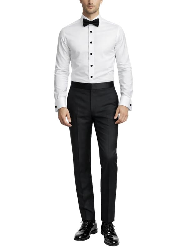 Adam Baker Men's MSH9801T 4-Way Stretch Slim Fit French Cuff Laydown Collar Tuxedo Shirt - White, XXL