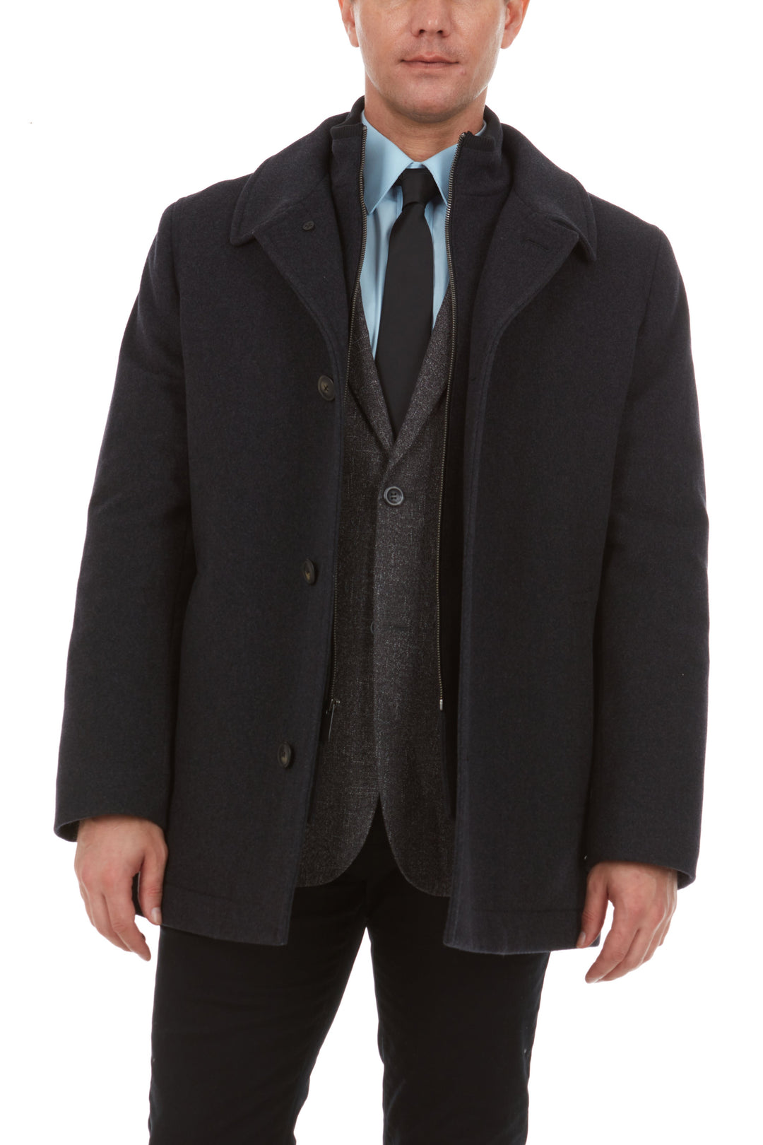 Adam Baker Men's Classic Fit Top Coat Wool Blend Overcoat Car Coat with Bib (Including Big & Tall)