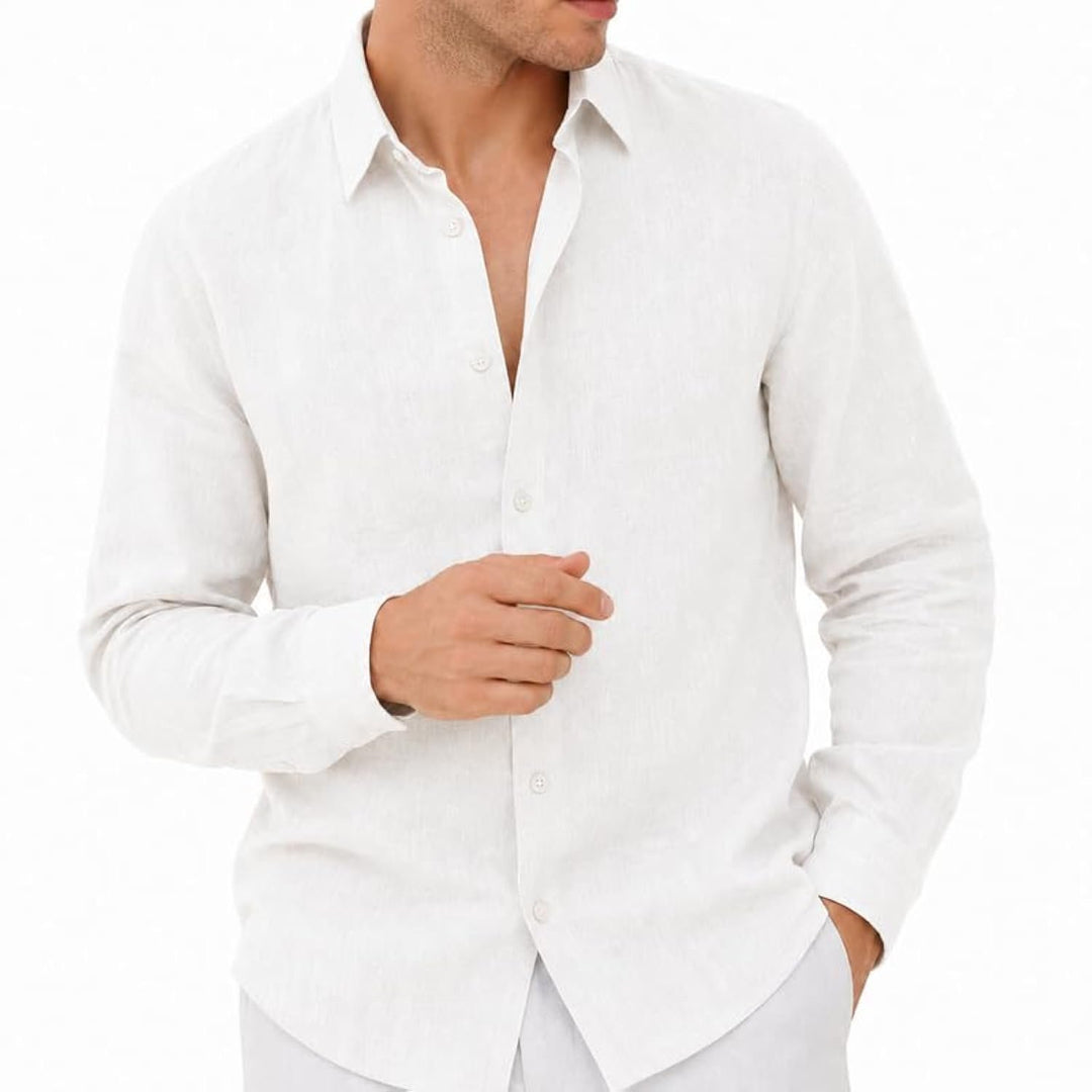 Adam Baker Men's Linen Shirt, Long Sleeve Cotton Linen Casual Shirt, Lightweight Breathable Summer Wedding Vacation Shirt