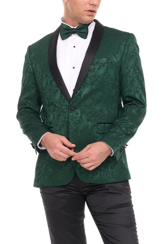 Mens Floral Tuxedo Jacket Paisley Shawl Lapel Suit Blazer Dinner Jacket for Prom, Wedding - Matching Bowtie Included