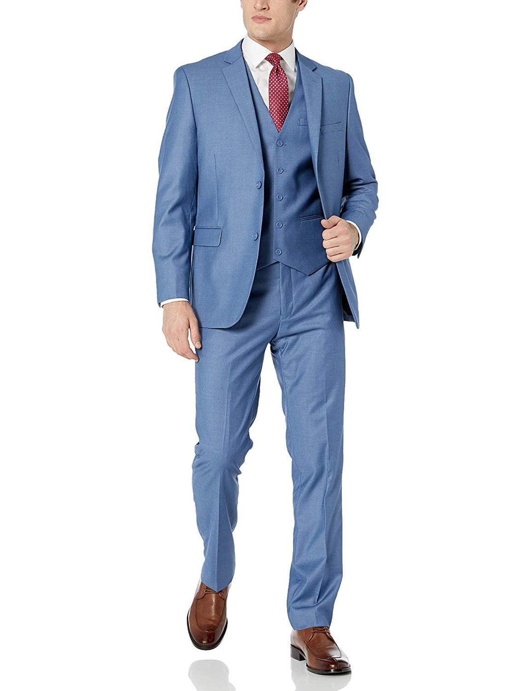 Adam Baker Men's Classic Fit Vested 3-Piece Suit — Jacket, Vest & Trousers | Indigo Blue & Powder Blue