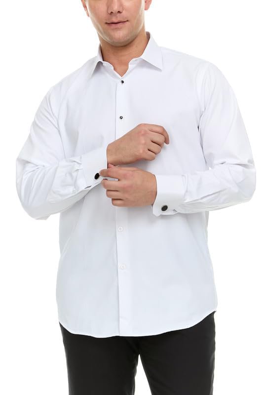 Adam Baker Men's Slim Fit Convertible Cuff Laydown & Wingtip Collar Tuxedo Shirt - Cufflinks & Bow Tie Included