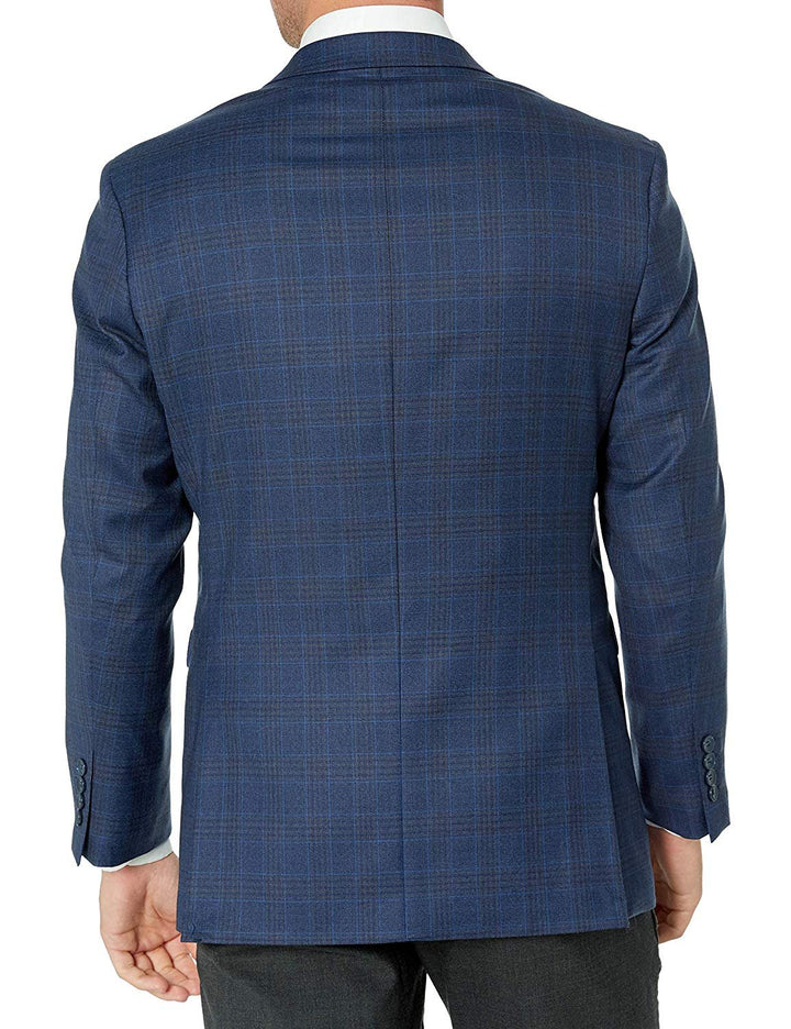 Adam Baker Men's Single Breasted 100% Wool Ultra Slim Fit Blazer/Sport Coat - Blue Plaid