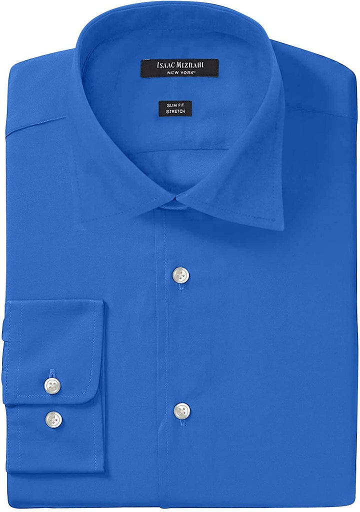 Isaac Mizrahi Men's Slim Fit Solid Broadcloth Cut Away Collar Dress Shirt
