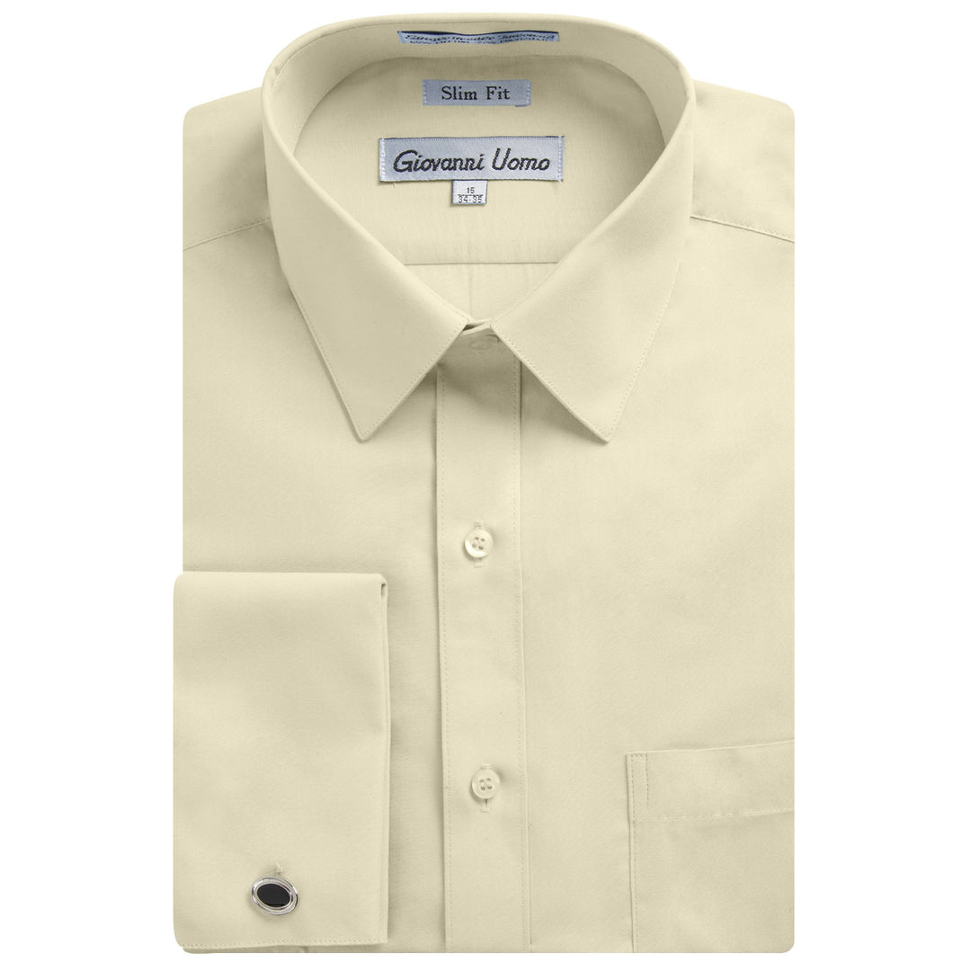 Gentlemens Collection Men's  Slim Fit French Cuff Solid Dress Shirt - Colors (Cufflink Included)