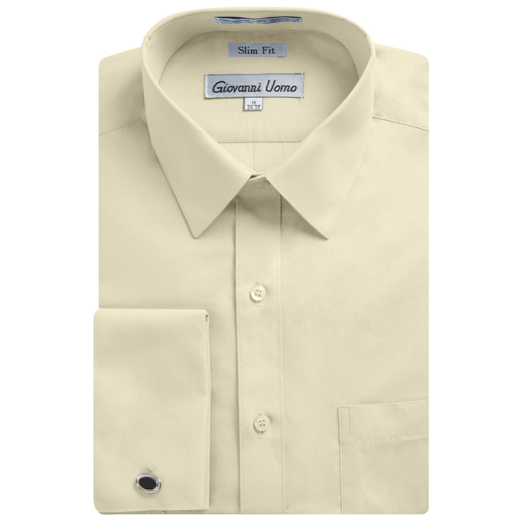 Gentlemens Collection Men's Slim Fit French Cuff Solid Dress Shirt - Colors (Cufflink Included) Butter / 19" Neck 32/33" Sleeve Slim Gentlemens Collection Men's Slim Fit French Cuff Solid Dress Shirt - Colors (Cufflink Included) Butter / 19" Neck 32/33" Sleeve Slim