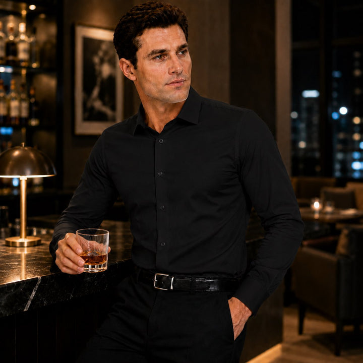 Modena Men's Extra Slim Fit Long Sleeve Solid Dress Shirt