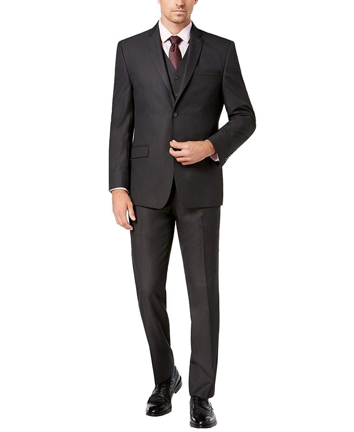 Adam Baker Men's Slim Fit 3-Piece (Jacket, Vets, Trousers) Vested Suit Set - Charcoal & Grey