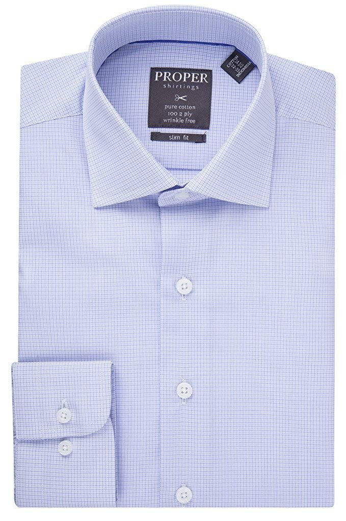 Proper Men's Slim Fit Long Sleeve Mini Check Wrinkle Free Cotton Dress Shirt - Colors