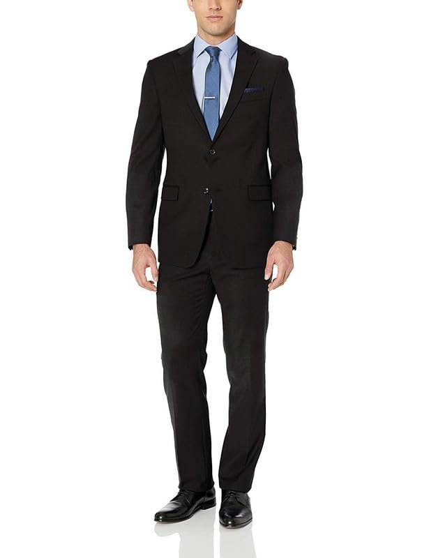 Adam Baker Men's Slim Fit 2-Piece Suit Set, Two Button Single Breasted Jacket and Trousers, Ideal for Business, Wedding, Prom