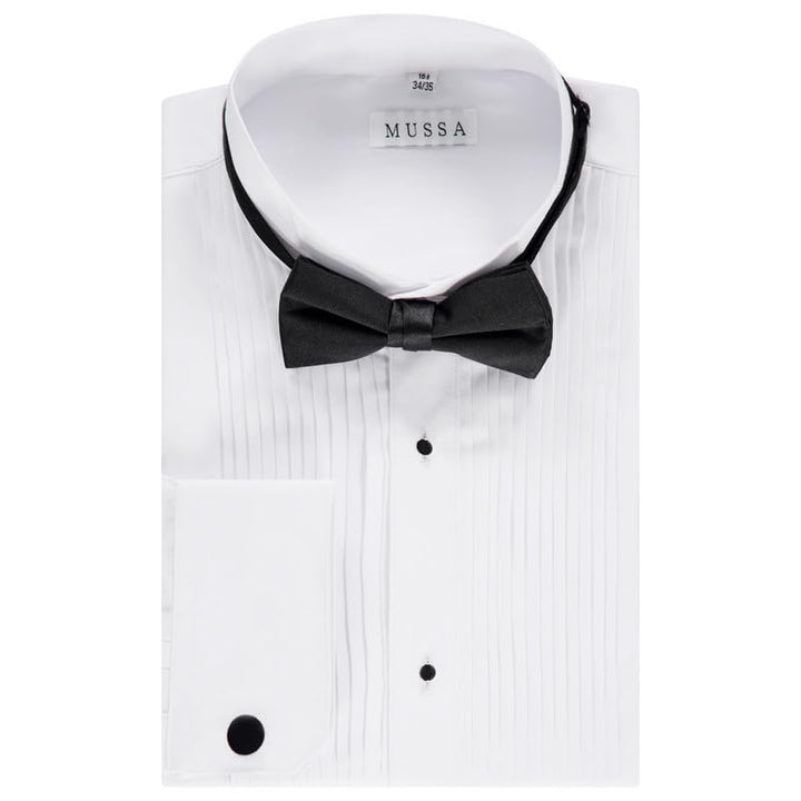 Adam Baker Men's Slim Fit Convertible Cuff Laydown & Wingtip Collar Tuxedo Shirt - Cufflinks & Bow Tie Included