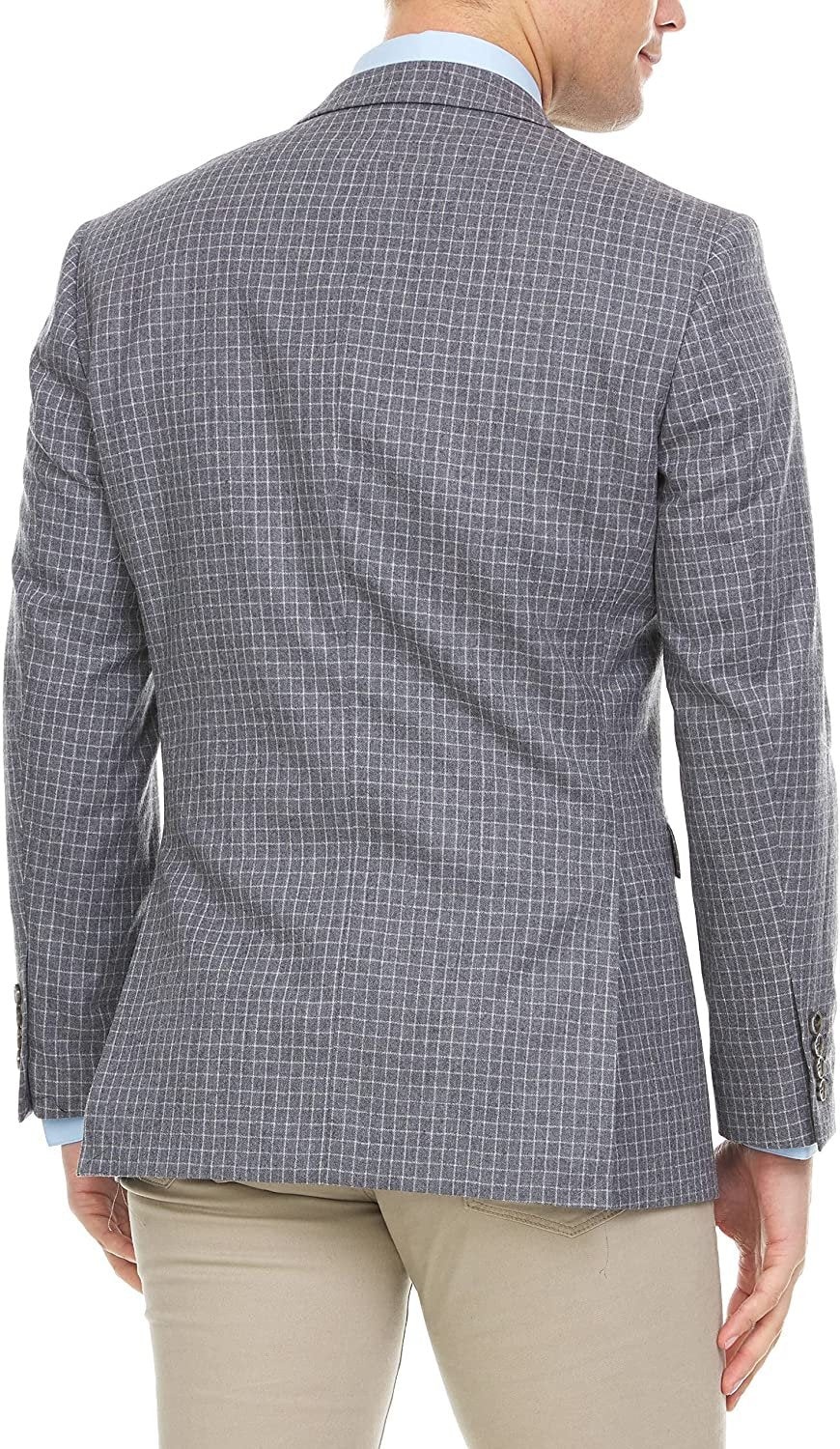 Adam Baker Men's Single Breasted 100% Wool Ultra Slim Fit Blazer/Sport Coat - Gray Check