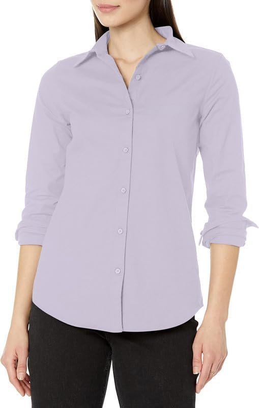 plus size dress shirts for work Women's Plus Size Work Stripe Long Sleeve Chambray Button Down Shirts