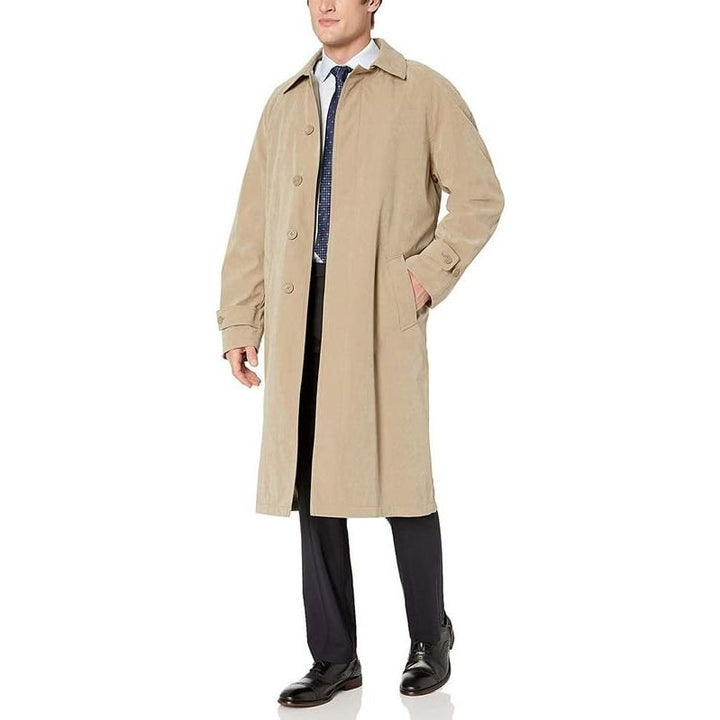 Adam Baker Men's Black & Taupe Single Breasted Full Length Trench Coat All Year Round Raincoat