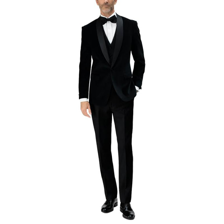 Adam Baker Men's Velvet Tuxedo | Modern Fit Single Breasted Vested Three Piece Tuxedo - Colors