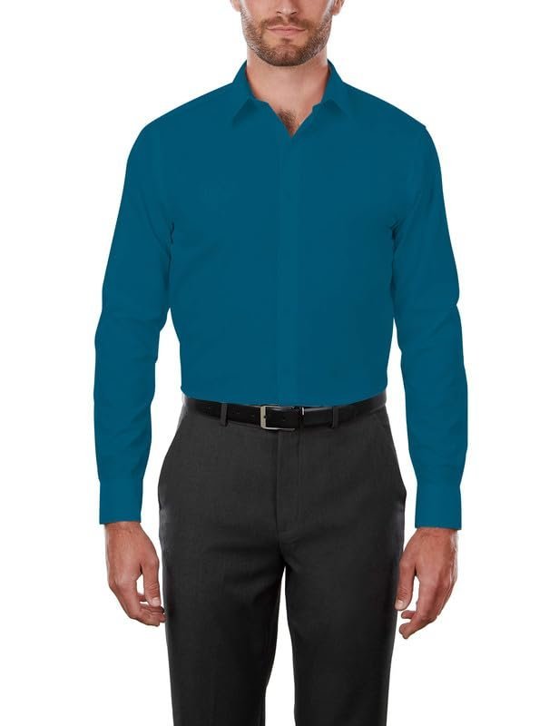 medium slim fit dress shirt Adam Baker Men's 4-Way Stretch Slim Fit Long Sleeve Solid Dress Shirt