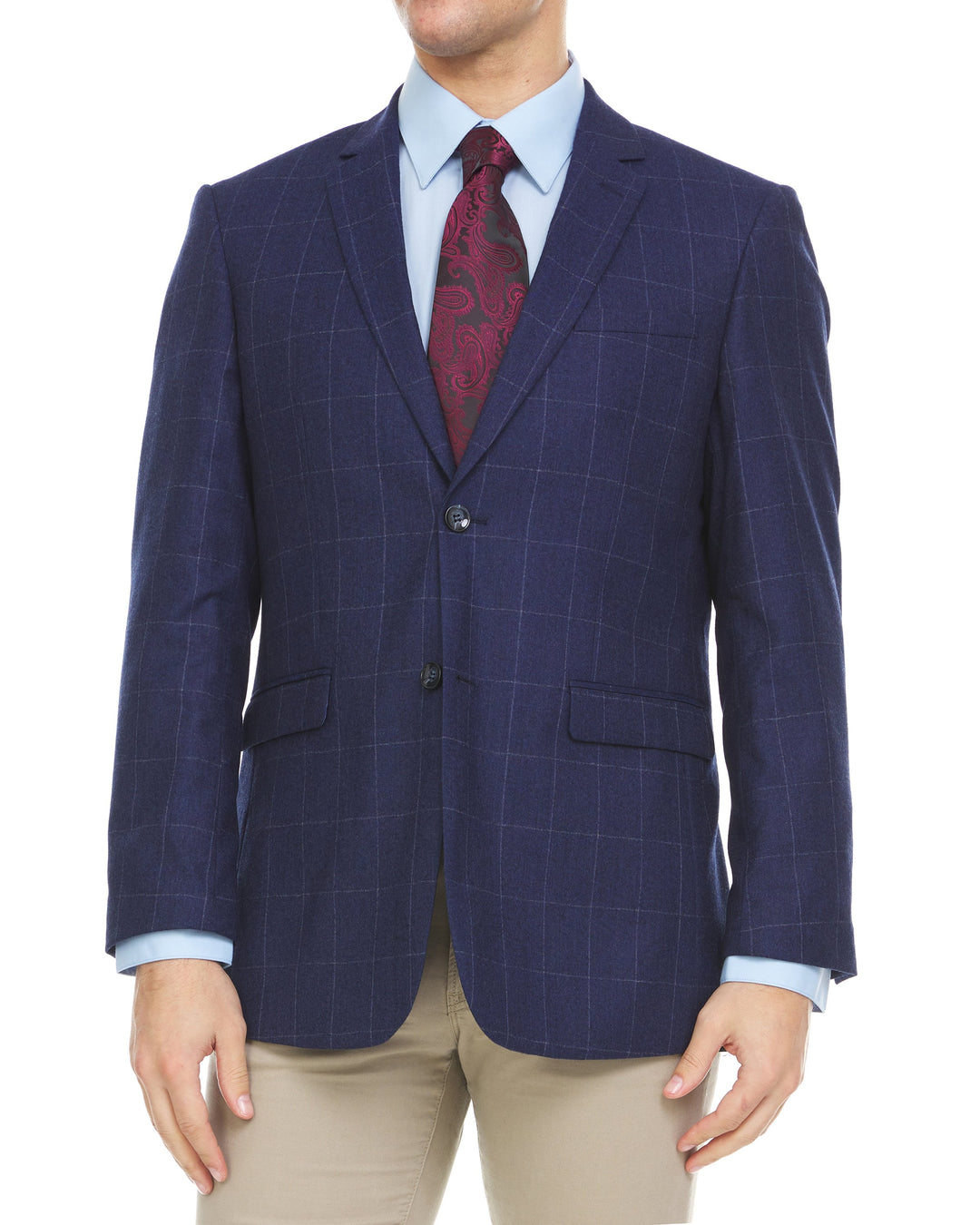 Adam Baker Men's Single Breasted 100% Wool Ultra Slim Fit Blazer/Sport Coat -Navy Windowpane
