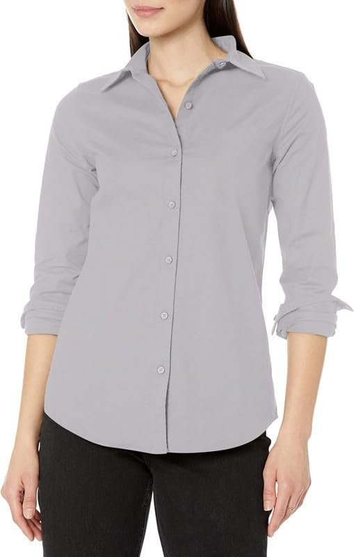 Women's Button Down Long Sleeve Poplin Dress Shirts for Work Office Business Casual Blouse Tops (Available in Plus Size)