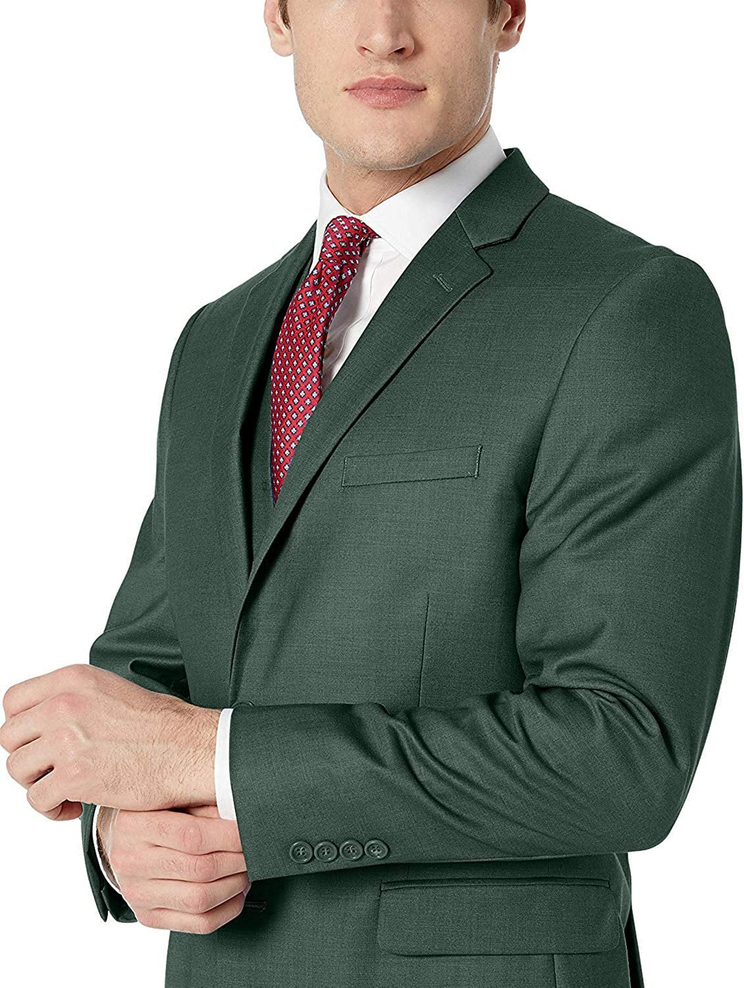 Adam Baker Men's Slim Fit 3-Piece (Jacket, Vets, Trousers) Vested Suit Set - Hunter Green