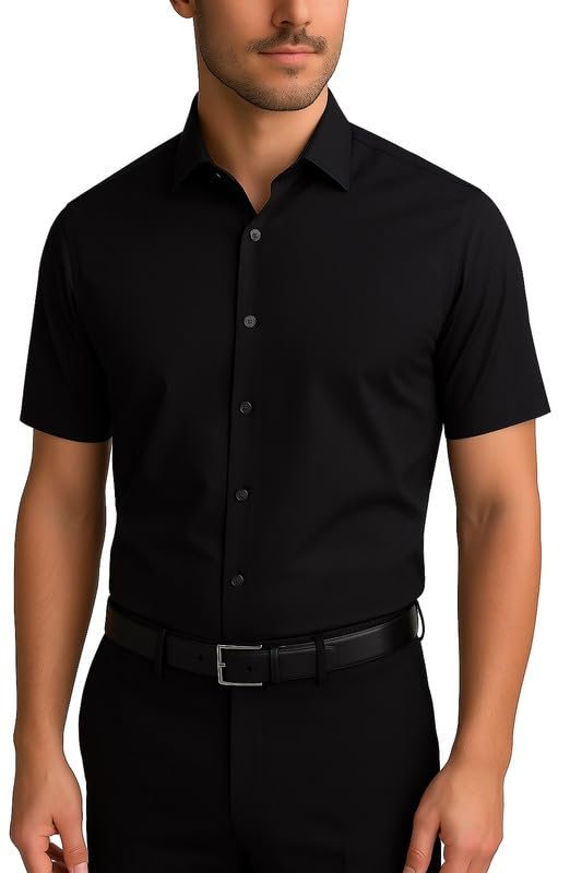 Adam Baker Men's Slim Fit Short Sleeve Stretch Poplin Dress Shirt