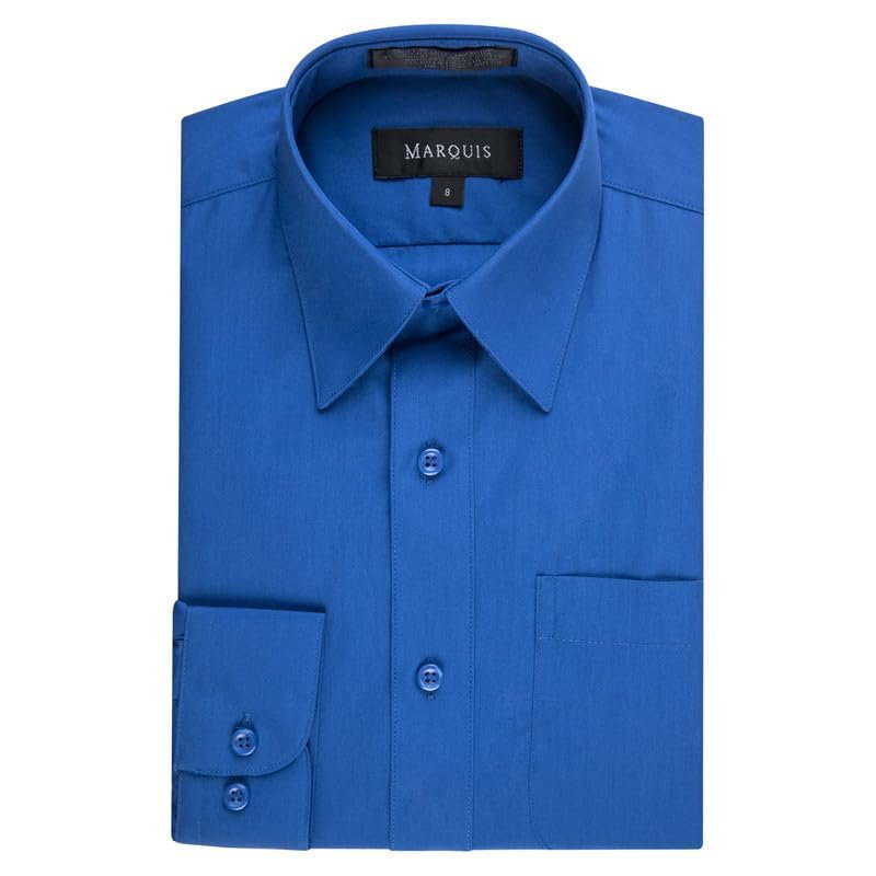 Marquis Boy's Regular Fit Long Sleeve Cotton Blend Solid Dress Shirt