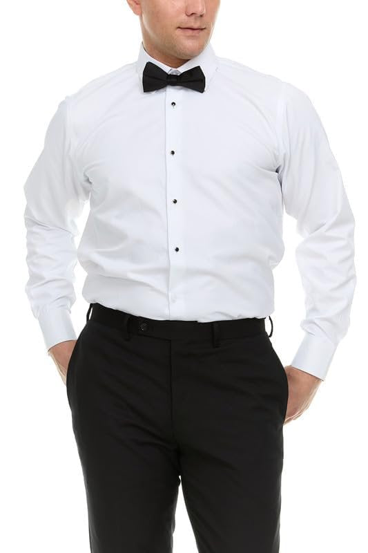 Adam Baker Men's Slim Fit Convertible Cuff Laydown & Wingtip Collar Tuxedo Shirt - Cufflinks & Bow Tie Included