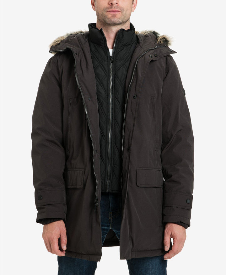 Michael Kors Men's Heavyweight Hooded Snorkel Parka Coat with Bib