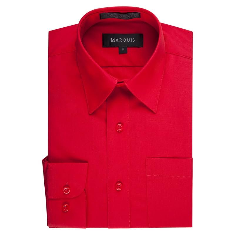 Marquis Boy's Regular Fit Long Sleeve Cotton Blend Solid Dress Shirt