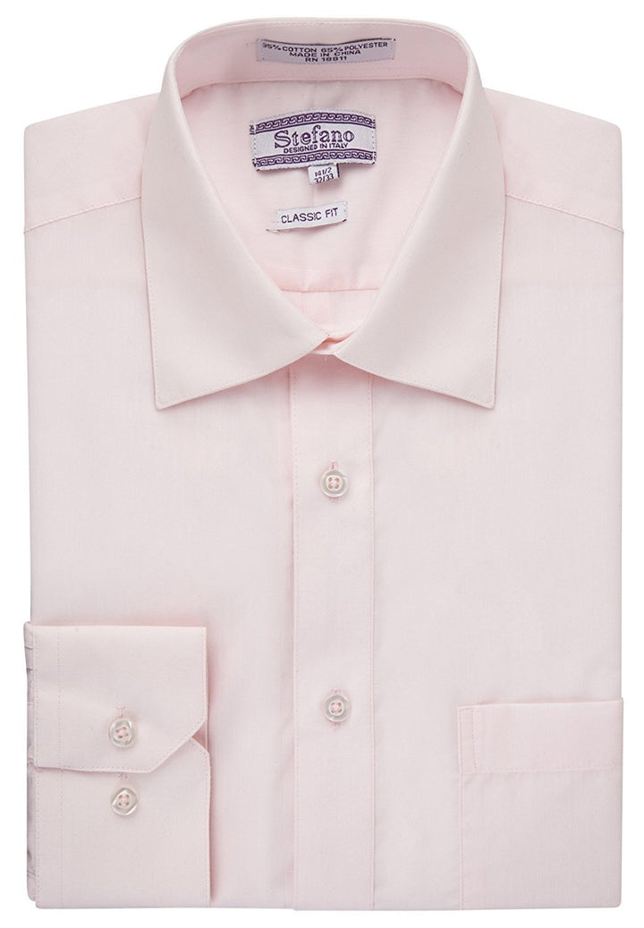 Stefano Men's Classic Fit Convertible Cuffs Solid Dress Shirt - Many Colors Available