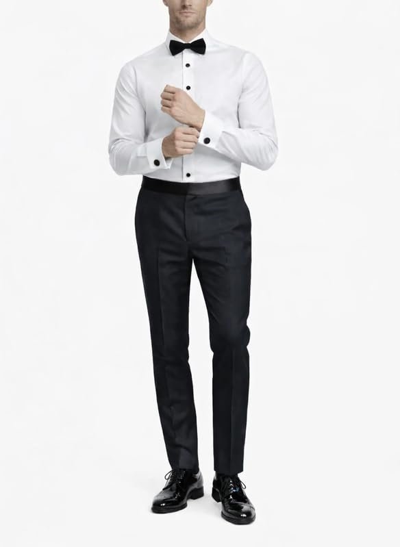 Adam Baker Men's MSH9801T 4-Way Stretch Slim Fit French Cuff Laydown Collar Tuxedo Shirt - White, XXL