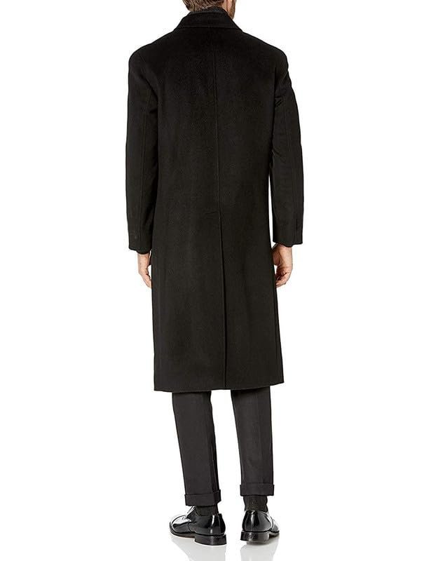 Adam Baker Men's Single Breasted Luxury Wool Full Length Topcoat - Black