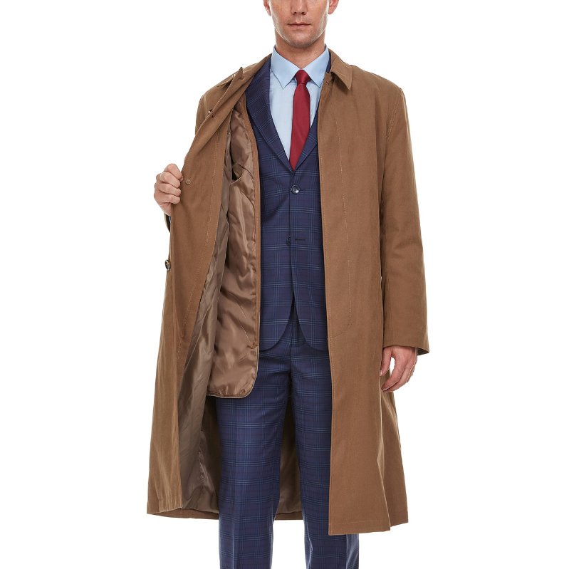 Adam Baker Men's Black & Khakhi Single Breasted Full Length Trench Coat All Year Round Raincoat