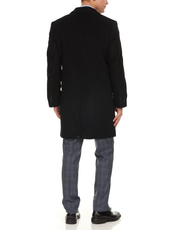 Adam Baker Men's 38” Length Luxury Wool-Cashmere Single Breasted Overcoat