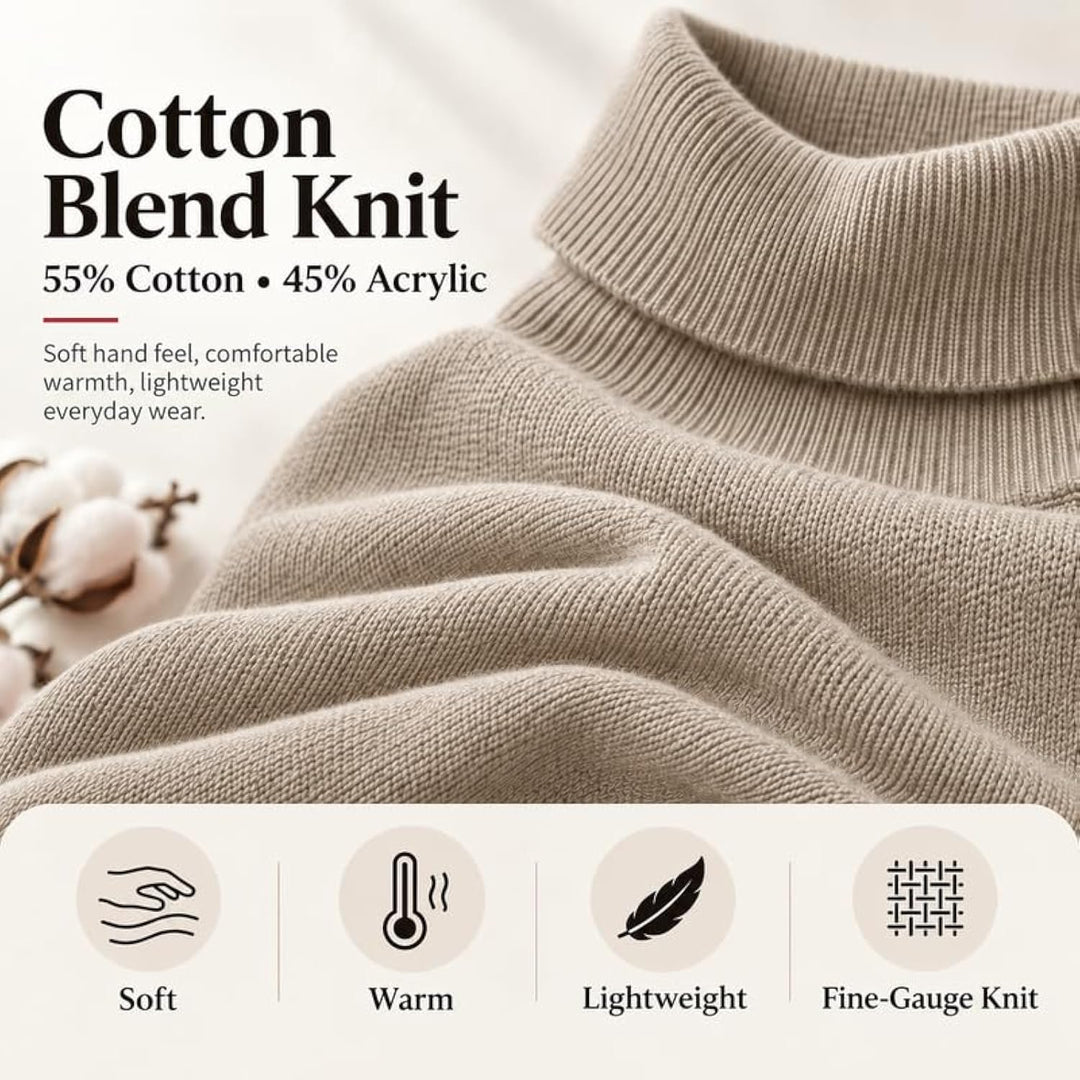 Adam Baker Men's Cotton Blend Turtleneck Sweater, Casual Knitted Pullover Sweater