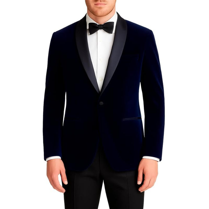 Adam Baker Men's Velvet Dinner Jacket, One Button Tuxedo Blazer with Satin Shawl Collar - Slim Fit for Wedding & Prom
