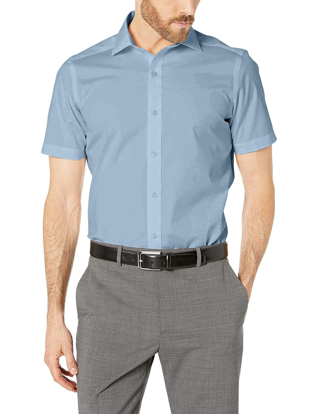 Gentlemens Collection Men's Slim Fit Short Sleeve Easy Care Solid Dress Shirt