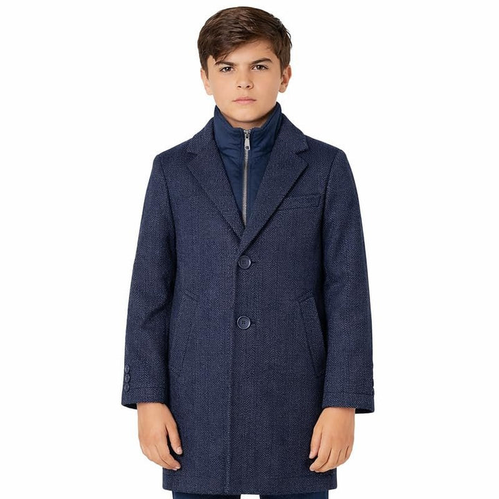 Adam Baker Boys Wool Coat – Winter Dress Coat with Notched Collar, 3/4 Length Overcoat with Removable Bib