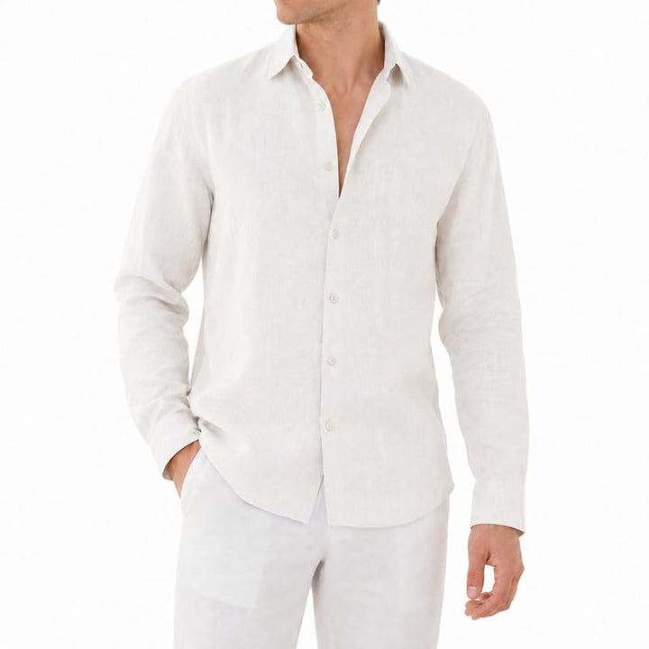 Adam Baker Men's Linen Shirt, Long Sleeve Cotton Linen Casual Shirt, Lightweight Breathable Summer Wedding Vacation Shirt